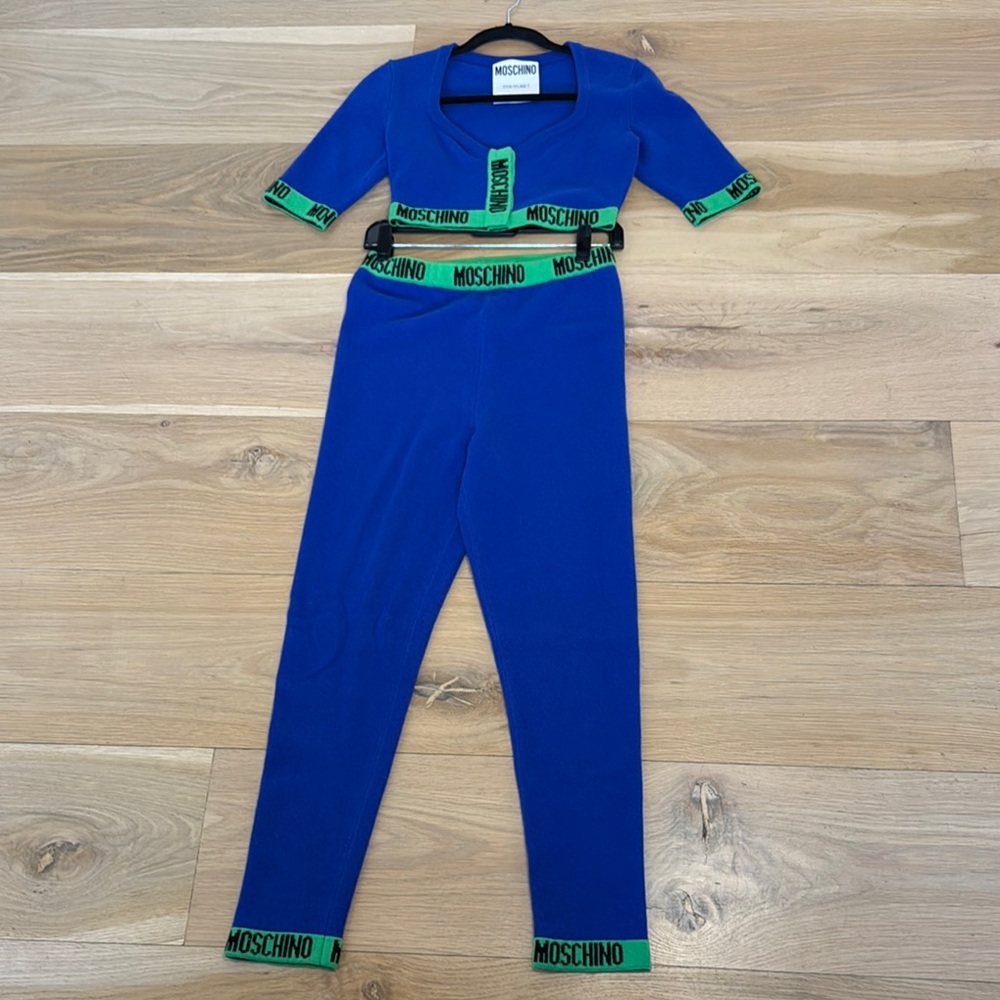Moschino Blue and Green Logo Jumpsuit